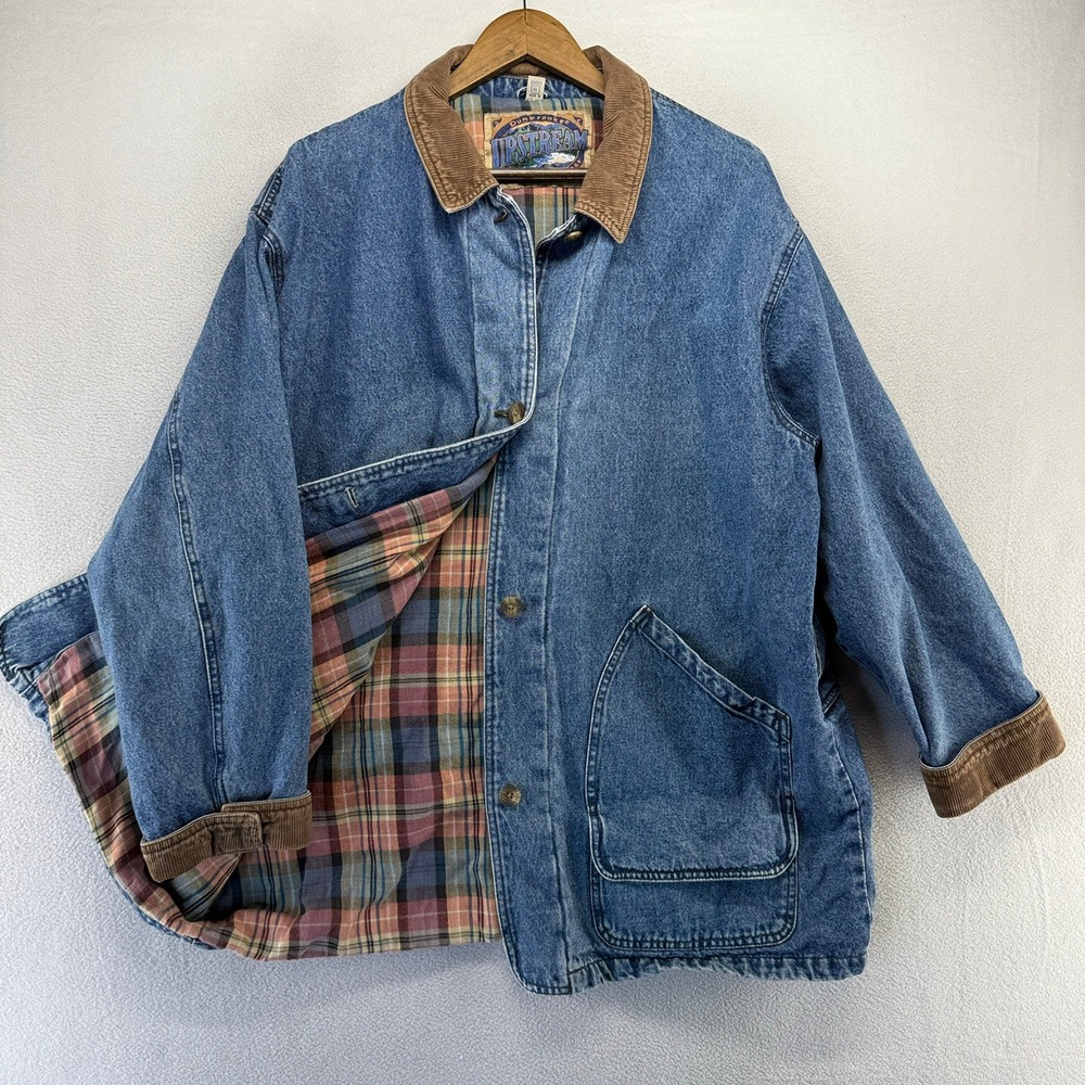 Vintage Dunbrooke Denim Jacket Women's XL Blue Barn Chore Flannel Lined Corduory